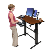 Load image into Gallery viewer, Ergotron WorkFit-D 48&quot; Wide Pneumatic Adjustable Height Standing Desk-Pneumatic Standing Desks-Ergotron-Walnut-Black-Ergo Standing Desks