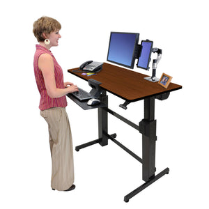 Ergotron WorkFit-D 48" Wide Pneumatic Adjustable Height Standing Desk-Pneumatic Standing Desks-Ergotron-Walnut-Black-Ergo Standing Desks