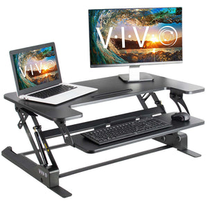 Vivo 35" Wide Adjustable Height Sit Stand Desk Converter- Black-Standing Desk Converters-Vivo-Black-Ergo Standing Desks