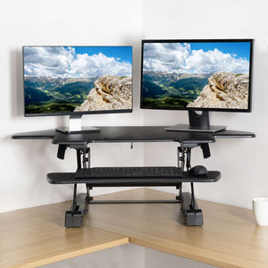 Vivo 40" Wide Adjustable Height Corner Standing Desk Converter- Black-Corner Standing Desk-Vivo-Black-Ergo Standing Desks