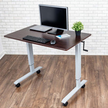 Load image into Gallery viewer, Luxor High Speed Crank Adjustable Height Mobile Sit Stand Desk-Crank Adjustable Desks-Luxor-Dark Walnut-29.5&quot; x 48&quot;-Ergo Standing Desks
