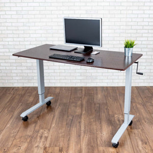 Luxor High Speed Crank Adjustable Height Mobile Sit Stand Desk-Crank Adjustable Desks-Luxor-Dark Walnut-29.5" x 59"-Ergo Standing Desks