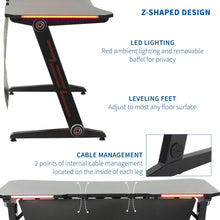 Load image into Gallery viewer, Vivo 47&quot; Wide Z-Shaped Black Gaming Desk w/ Red LED Lights-Gaming Desks-Vivo-Black-Ergo Standing Desks