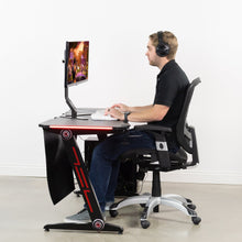 Load image into Gallery viewer, Vivo 47&quot; Wide Z-Shaped Black Gaming Desk w/ Red LED Lights-Gaming Desks-Vivo-Black-Ergo Standing Desks