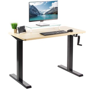 Vivo 43" Wide Crank Adjustable Height Sit Stand Desk-Crank Adjustable Desks-Vivo-Light Wood-Black-Ergo Standing Desks