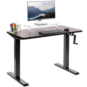 Vivo 43" Wide Crank Adjustable Height Sit Stand Desk-Crank Adjustable Desks-Vivo-Espresso-Black-Ergo Standing Desks