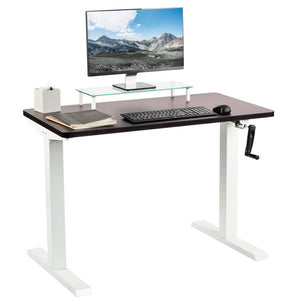 Vivo 43" Wide Crank Adjustable Height Sit Stand Desk-Crank Adjustable Desks-Vivo-Espresso-White-Ergo Standing Desks