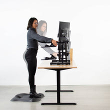 Load image into Gallery viewer, Vivo 33" Wide Adjustable Height Sit Stand Desk Riser- Black-Standing Desk Converters-Vivo-Ergo Standing Desks
