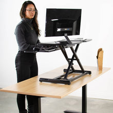 Load image into Gallery viewer, Vivo 33" Wide Adjustable Height Sit Stand Desk Riser- Black-Standing Desk Converters-Vivo-Ergo Standing Desks