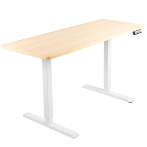 Vivo 60" Wide Electric Adjustable Standing Desk with Memory Presets- White Frame-Electric Standing Desks-Vivo-Light Wood Top-Ergo Standing Desks