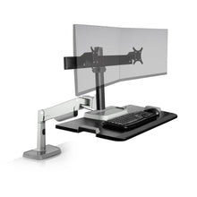 Load image into Gallery viewer, Innovative Winston Lift Edge Mount Two Monitor Adjustable Standing Desk Converter-Standing Desk Converters-Innovative-Silver-Ergo Standing Desks
