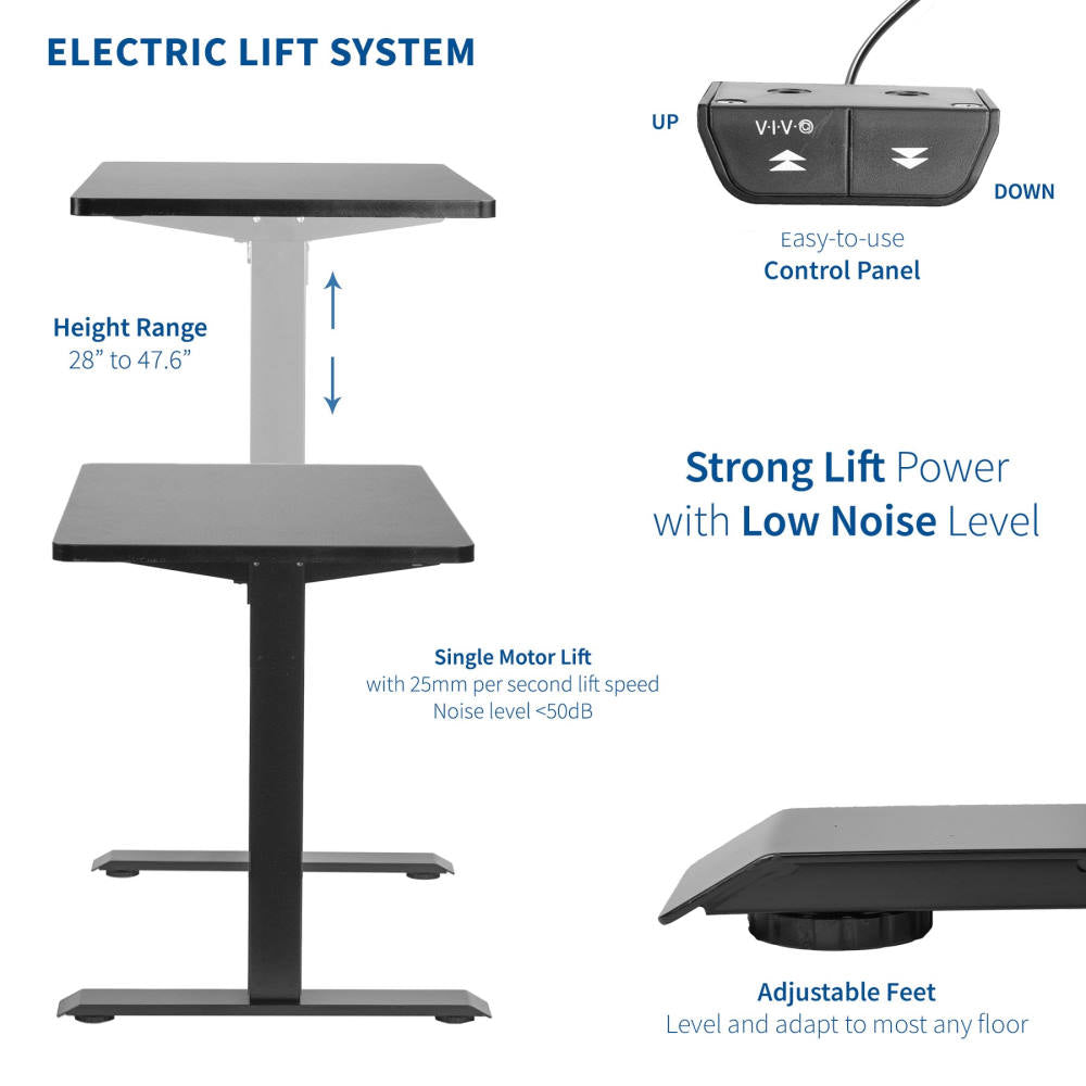 vivo Black Electric Single Motor Stand Up Height Adjustable Desk Frame