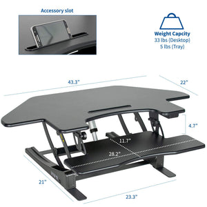 Vivo 43" Wide Electric Adjustable Height Corner Stand Up Desk Converter- Black-Corner Standing Desk-Vivo-Black-Ergo Standing Desks