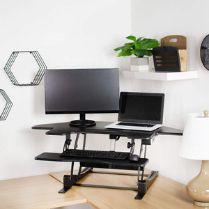 Vivo 43" Wide Electric Adjustable Height Corner Stand Up Desk Converter- Black-Corner Standing Desk-Vivo-Black-Ergo Standing Desks