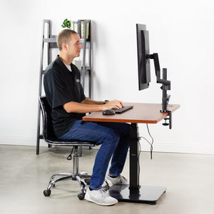 Vivo 43" Wide One Column Electric Adjustable Height Standing Desk-Electric Standing Desks-Vivo-Dark Walnut-Ergo Standing Desks