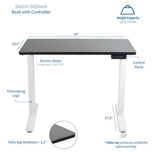 Vivo 43" Wide Electric Adjustable Sit Stand Desk with Memory Presets- White Frame-Electric Standing Desks-Vivo-Ergo Standing Desks