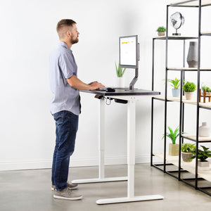 Vivo 43" Wide Electric Adjustable Sit Stand Desk with Memory Presets- White Frame-Electric Standing Desks-Vivo-Black Top-Ergo Standing Desks