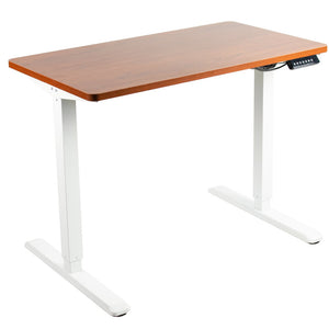 Vivo 43" Wide Electric Adjustable Sit Stand Desk with Memory Presets- White Frame-Electric Standing Desks-Vivo-Dark Walnut Top-Ergo Standing Desks