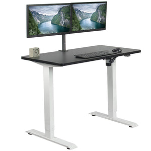 Vivo 43" Wide Standard Electric Adjustable Sit Stand Desk- White Frame-Electric Standing Desks-Vivo-Black Top-Ergo Standing Desks