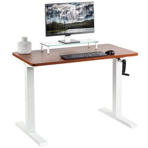 Vivo 43" Wide Crank Adjustable Height Sit Stand Desk-Crank Adjustable Desks-Vivo-Dark Walnut-White-Ergo Standing Desks