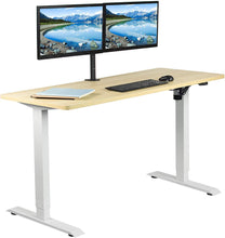 Load image into Gallery viewer, Vivo 60&quot; Wide Standard Electric Adjustable Standing Desk- White Frame-Electric Standing Desks-Vivo-Light Wood Top-Ergo Standing Desks