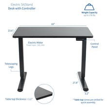 Load image into Gallery viewer, Vivo 43" Wide Electric Adjustable Sit Stand Desk with Memory Presets- Black Frame-Electric Standing Desks-Vivo-Ergo Standing Desks