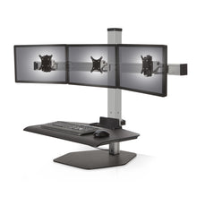Load image into Gallery viewer, Innovative Winston Workstation Triple Monitor Adjustable Standing Desk Converter-Standing Desk Converters-Innovative-Silver-Compact 17&quot; x 30&quot;-Ergo Standing Desks