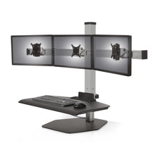 Load image into Gallery viewer, Innovative Winston Workstation Triple Monitor Adjustable Standing Desk Converter-Standing Desk Converters-Innovative-Silver-Compact 17" x 30"-Ergo Standing Desks