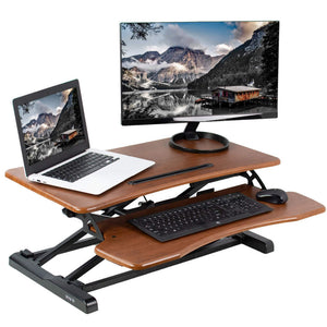 Vivo 32" Wide Adjustable Sit Stand Desk Converter-Standing Desk Converters-Vivo-Dark Walnut Top/ Black Frame-Ergo Standing Desks