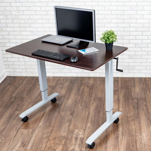 Luxor High Speed Crank Adjustable Height Mobile Sit Stand Desk-Crank Adjustable Desks-Luxor-Dark Walnut-29.5