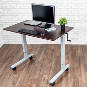 Luxor High Speed Crank Adjustable Height Mobile Sit Stand Desk-Crank Adjustable Desks-Luxor-Dark Walnut-29.5" x 48"-Ergo Standing Desks