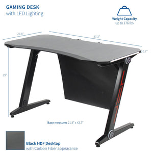 Vivo 47" Wide Z-Shaped Black Gaming Desk w/ Red LED Lights-Gaming Desks-Vivo-Black-Ergo Standing Desks