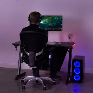 Vivo 47" Wide Z-Shaped Black Gaming Desk w/ Red LED Lights-Gaming Desks-Vivo-Black-Ergo Standing Desks