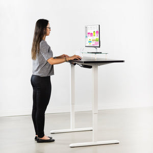 Vivo 60" Wide Electric Adjustable Standing Desk with Memory Presets- White Frame-Electric Standing Desks-Vivo-Black Top-Ergo Standing Desks