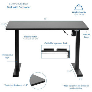 Vivo 60" Wide Standard Electric Adjustable Standing Desk- Black Frame-Electric Standing Desks-Vivo-Ergo Standing Desks