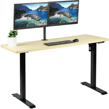 Load image into Gallery viewer, Vivo 60&quot; Wide Standard Electric Adjustable Standing Desk- Black Frame-Electric Standing Desks-Vivo-Light Wood Top-Ergo Standing Desks