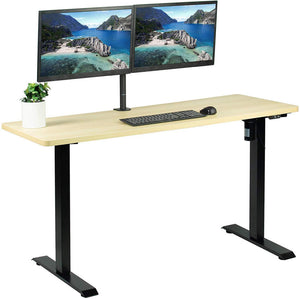 Vivo 60" Wide Standard Electric Adjustable Standing Desk- Black Frame-Electric Standing Desks-Vivo-Light Wood Top-Ergo Standing Desks