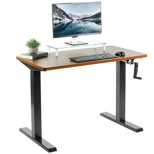 Vivo 43" Wide Crank Adjustable Height Sit Stand Desk-Crank Adjustable Desks-Vivo-Dark Walnut-Black-Ergo Standing Desks