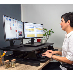 Ergotech Freedom E-Desk 36" Wide Electric Standing Desk Converter- Black-Standing Desk Converters-Ergotech-Ergo Standing Desks