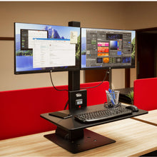 Load image into Gallery viewer, Ergotech Freedom E-Stand Electronic Standing Desk Converter with Monitor Mounts-Black-Standing Desk Converters-Ergotech-Ergo Standing Desks