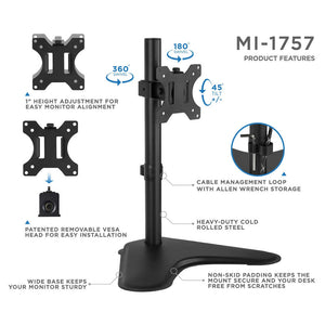 Mount-It Freestanding Adjustable Single Monitor Desk Stand-Monitor Arms-Mount-It-Black-Ergo Standing Desks