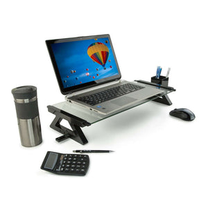 Mount-It Tempered Glasss Monitor Stand/Riser with USB Ports-Monitor Stand-Mount-It-Clear-Ergo Standing Desks