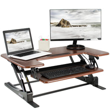 Load image into Gallery viewer, Vivo 36&quot; Wide Adjustable Height Stand Up Desk Converter-Standing Desk Converters-Vivo-Dark Walnut Top/ Black Frame-Ergo Standing Desks