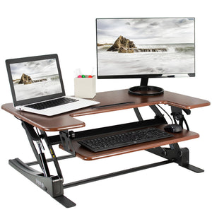 Vivo 36" Wide Adjustable Height Stand Up Desk Converter-Standing Desk Converters-Vivo-Dark Walnut Top/ Black Frame-Ergo Standing Desks