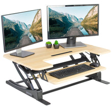 Load image into Gallery viewer, Vivo 36&quot; Wide Adjustable Height Stand Up Desk Converter-Standing Desk Converters-Vivo-Light Wood Top/ Black Frame-Ergo Standing Desks