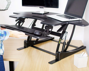 Vivo 44" Wide Adjustable Height Corner Stand Up Desk Converter- Black-Corner Standing Desk-Vivo-Black-Ergo Standing Desks