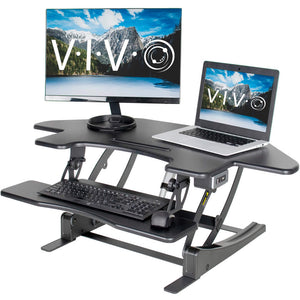 Vivo 43" Wide Electric Adjustable Height Corner Stand Up Desk Converter- Black-Corner Standing Desk-Vivo-Black-Ergo Standing Desks