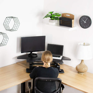 Vivo 43" Wide Electric Adjustable Height Corner Stand Up Desk Converter- Black-Corner Standing Desk-Vivo-Black-Ergo Standing Desks