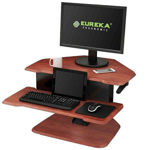 Eureka Ergonomic 28" Wide Adjustable Height Corner Standing Desk Converter-Corner Standing Desk-Eureka Ergonomic-Cherry-Ergo Standing Desks