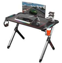 Load image into Gallery viewer, Eureka Ergonomic R1-S Gaming Computer Desk with RGB LED Lights and Gear Holders-Gaming Desks-Eureka Ergonomic-Black-Ergo Standing Desks